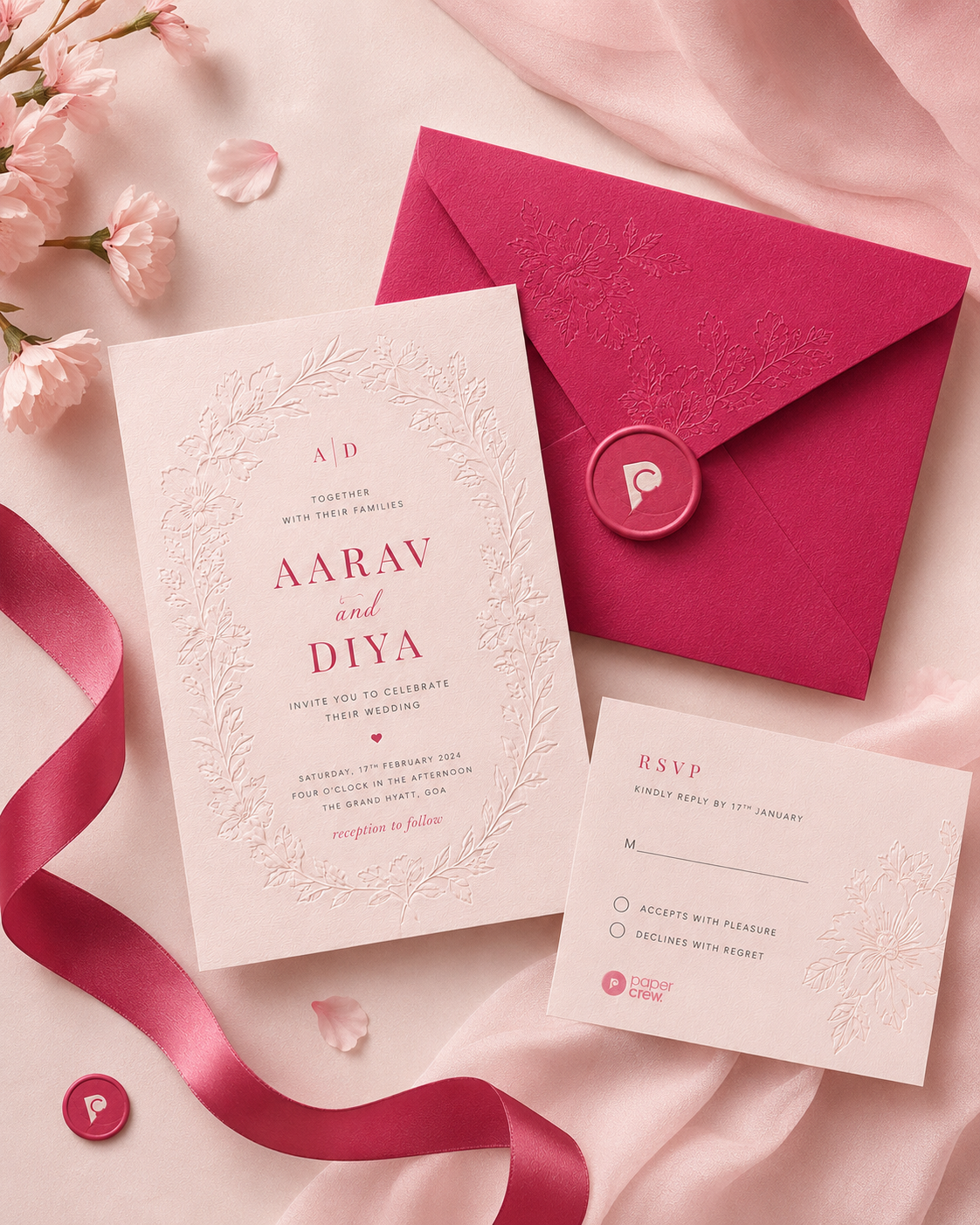 Custom wedding invitation suite by paper crew.