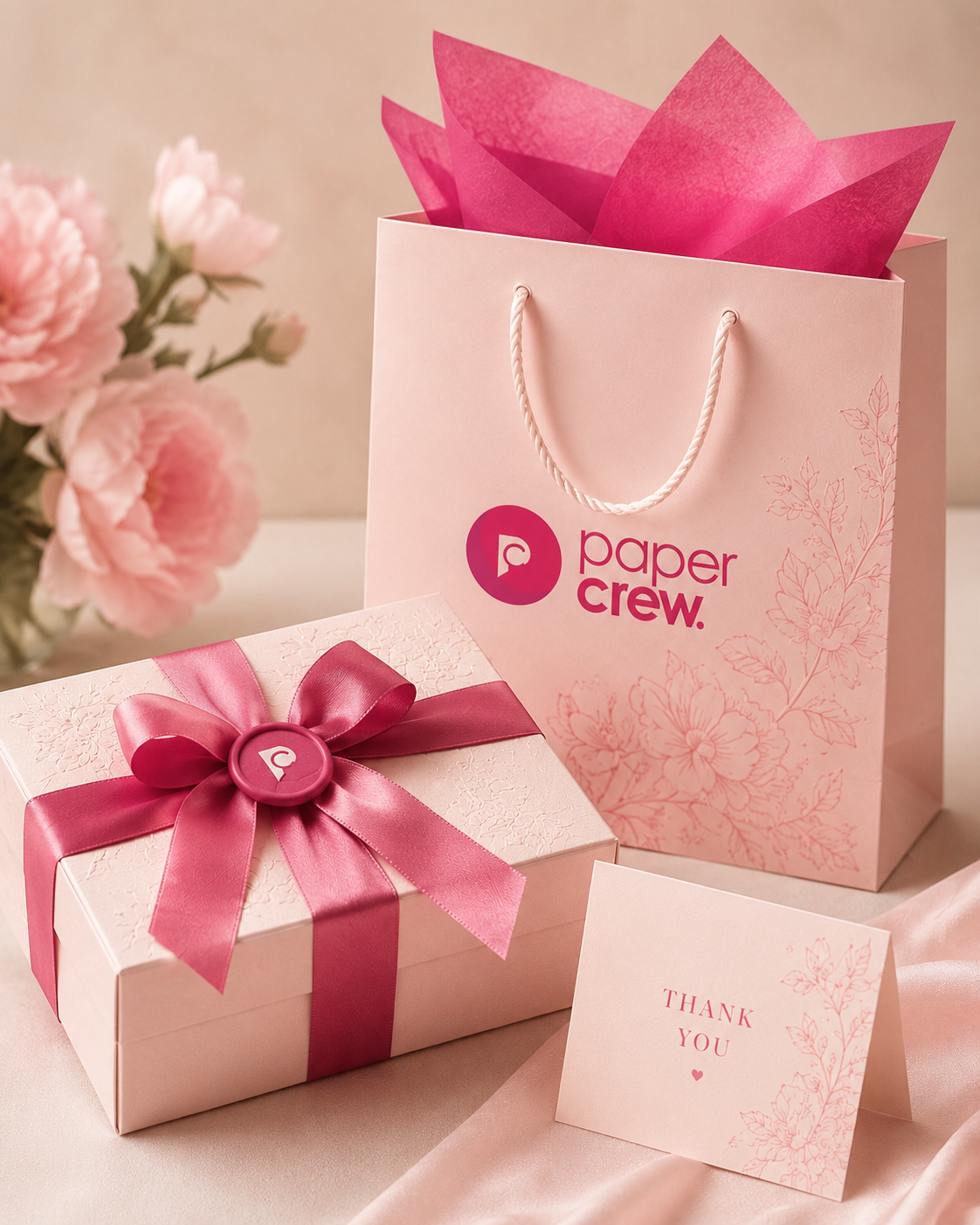 Gift box, paper bag and thank you card by paper crew.