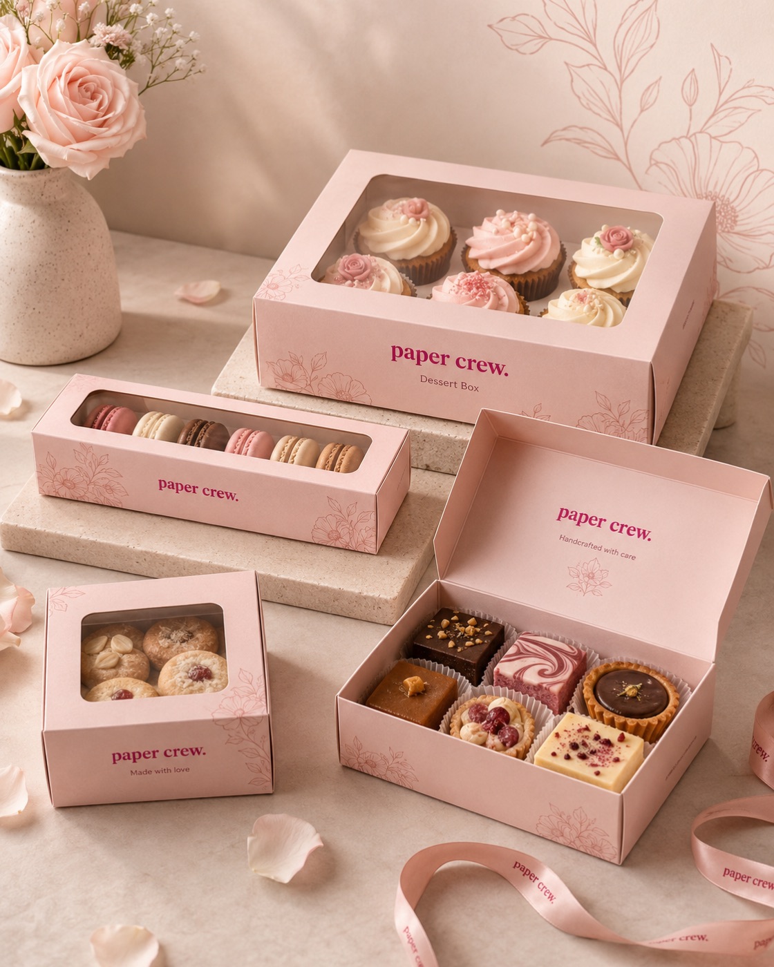 Custom dessert boxes for cupcakes, macarons and cookies