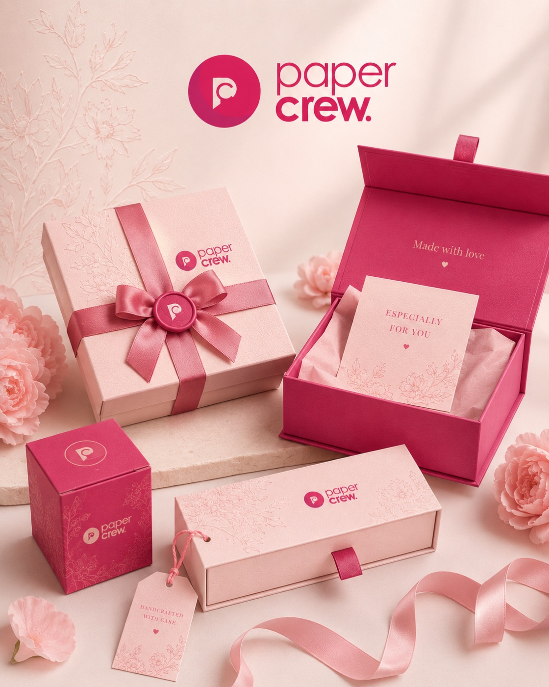 Ribboned gift boxes with personalised tags